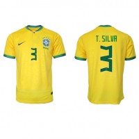 Billiga Brasilien Thiago Silva #3 Hemma fotbollskläder VM 2022 Kortärmad